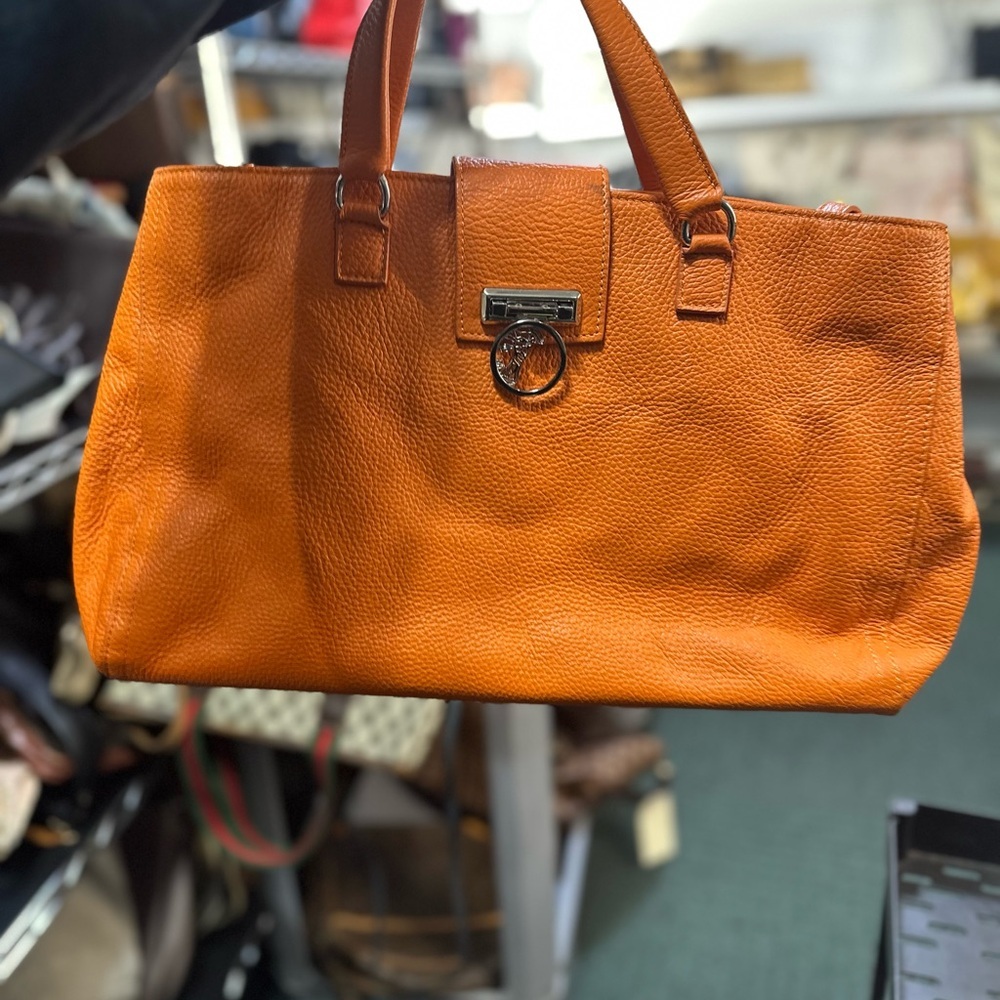 Versace Orange Leather Tote
